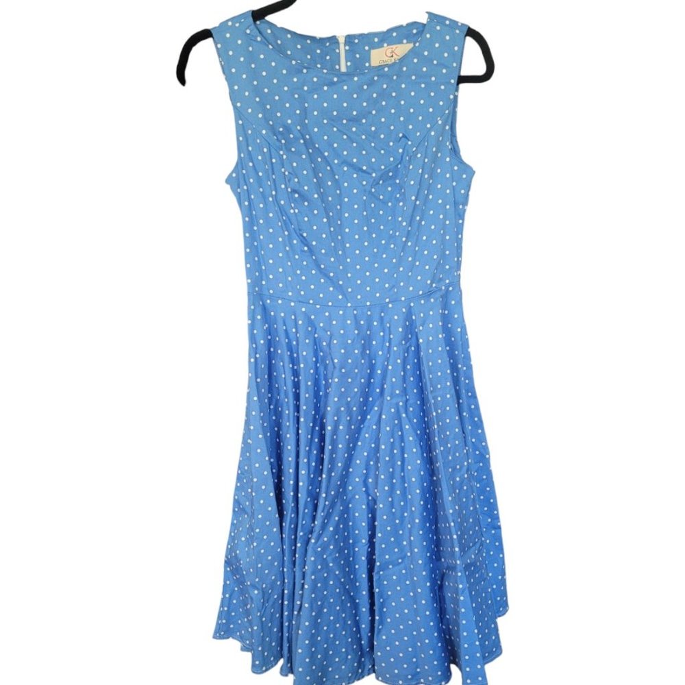 Grace Karin Casual 1950's Midi Blue Polka Dot Dress